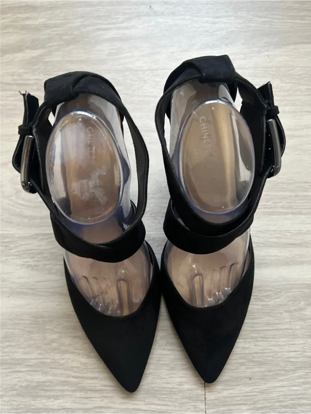 Chinese Laundry Black Pointed Toe Crisscross Ankle Strap Heels Size 10